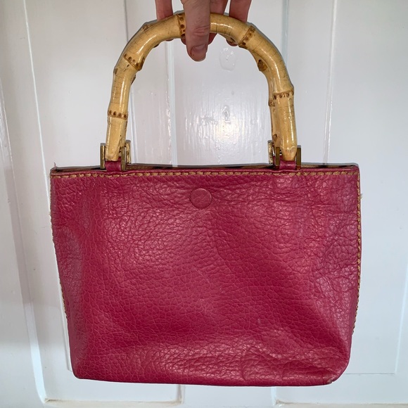 Plinio Visona Pink Leather Bamboo Handle Tote - Picture 3 of 17